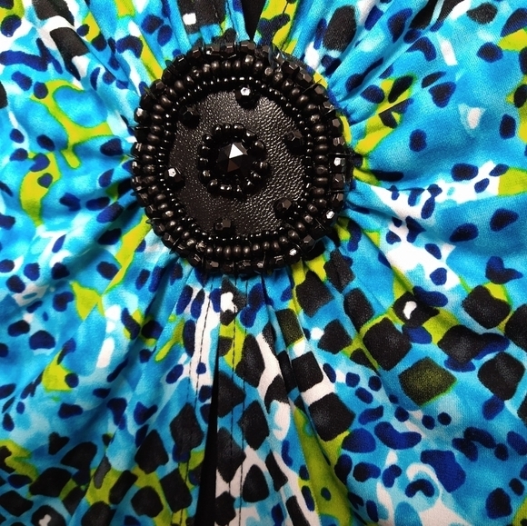 $ Kim Rogers blue black green squared print short sleeve blouse Size PL - Picture 4 of 9
